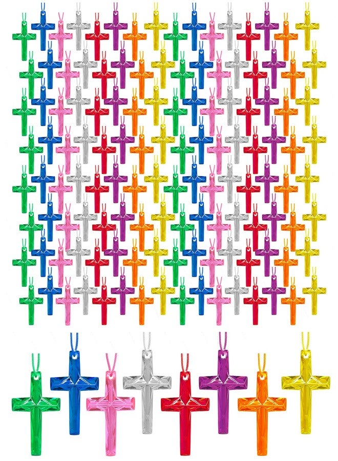 SENONAPO 304 Pcs Crystal Cross Necklace Multicolor Cross Necklace Bulk Colored Cross Necklaces Plastic Crystal Cross Necklace Easter Egg Fillers for School Prizes Christian Religious Party Favors Supplies - Image 1